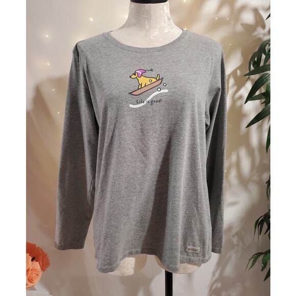 Life is Good Vintage Womens Sledding Snow Dog Long Sleeve T-Shirt Size L Winter - Picture 1 of 10